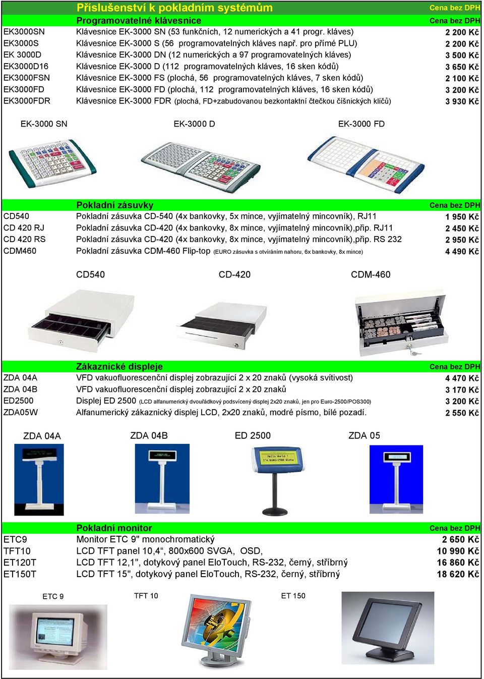 pro přímé PLU) 2 200 Kč EK 3000D Klávesnice EK-3000 DN (12 numerických a 97 programovatelných kláves) 3 500 Kč EK3000D16 Klávesnice EK-3000 D (112 programovatelných kláves, 16 sken kódů) 3 650 Kč