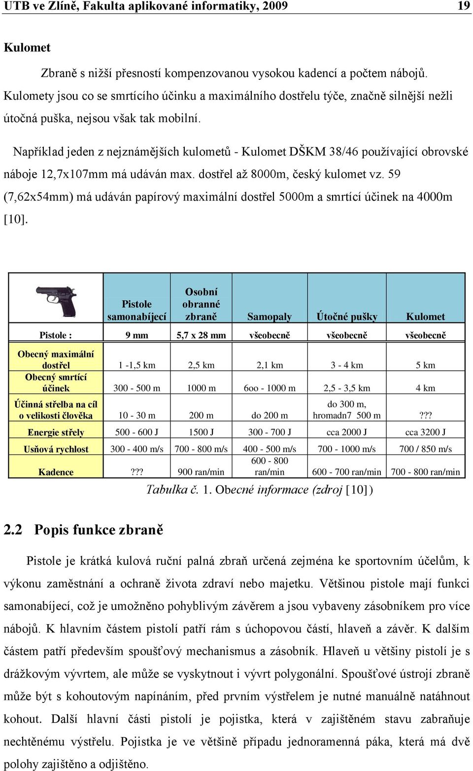 Například jeden z nejznámějších kulometů - Kulomet DŠKM 38/46 pouţívající obrovské náboje 12,7x107mm má udáván max. dostřel aţ 8000m, český kulomet vz.