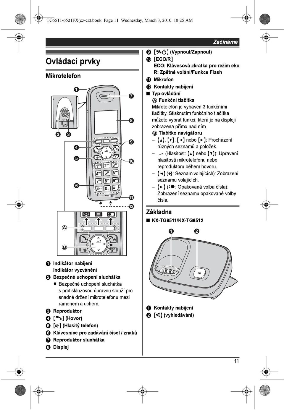 volání/funkce Flash K Mikrofon L Kontakty nabíjení Typ ovládání A Funkční tlačítka Mikrotelefon je vybaven 3 funkčními tlačítky.
