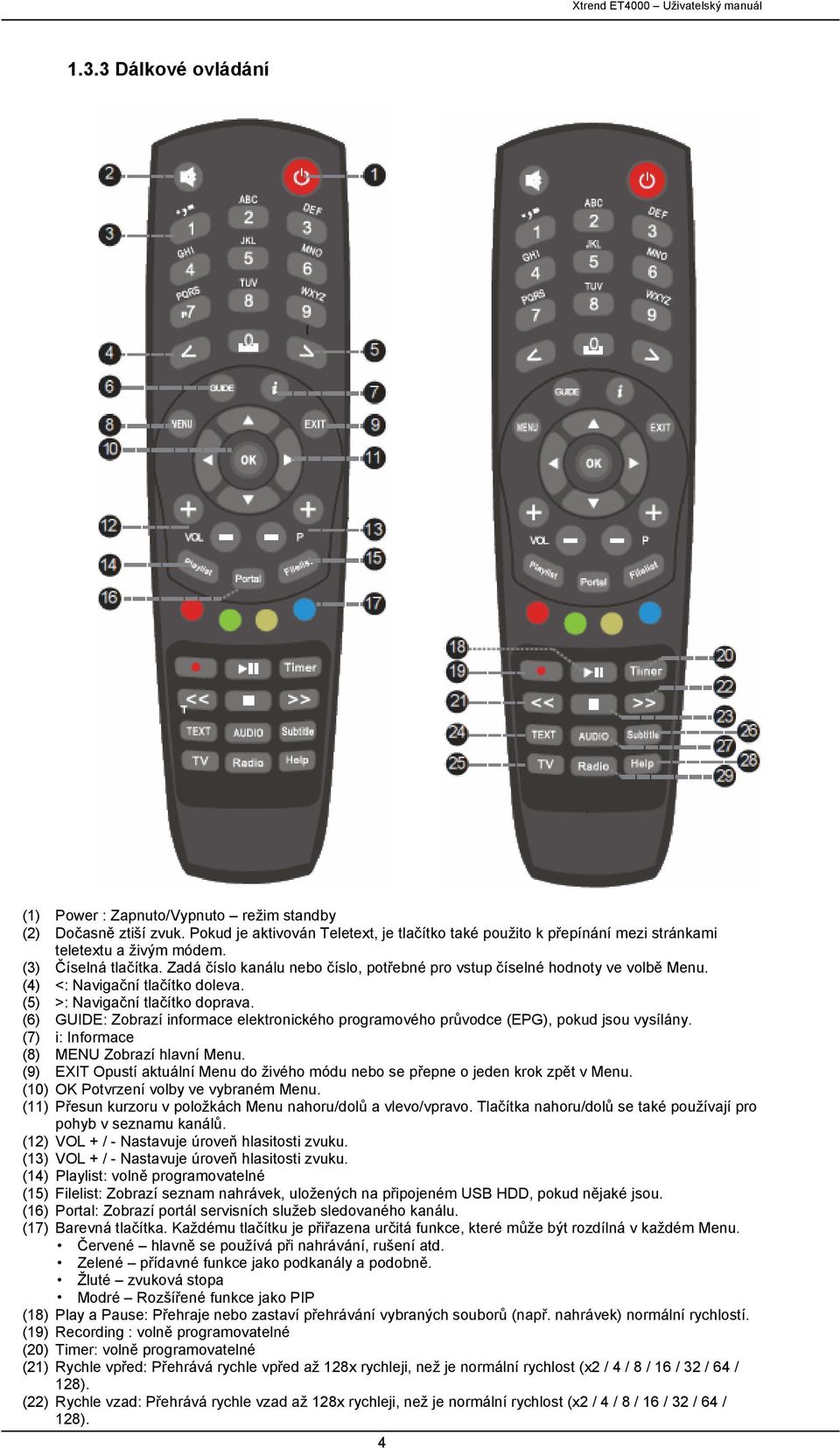 (6) GUIDE: Zobrazí informace elektronického programového průvodce (EPG), pokud jsou vysílány. (7) i: Informace (8) MENU Zobrazí hlavní Menu.