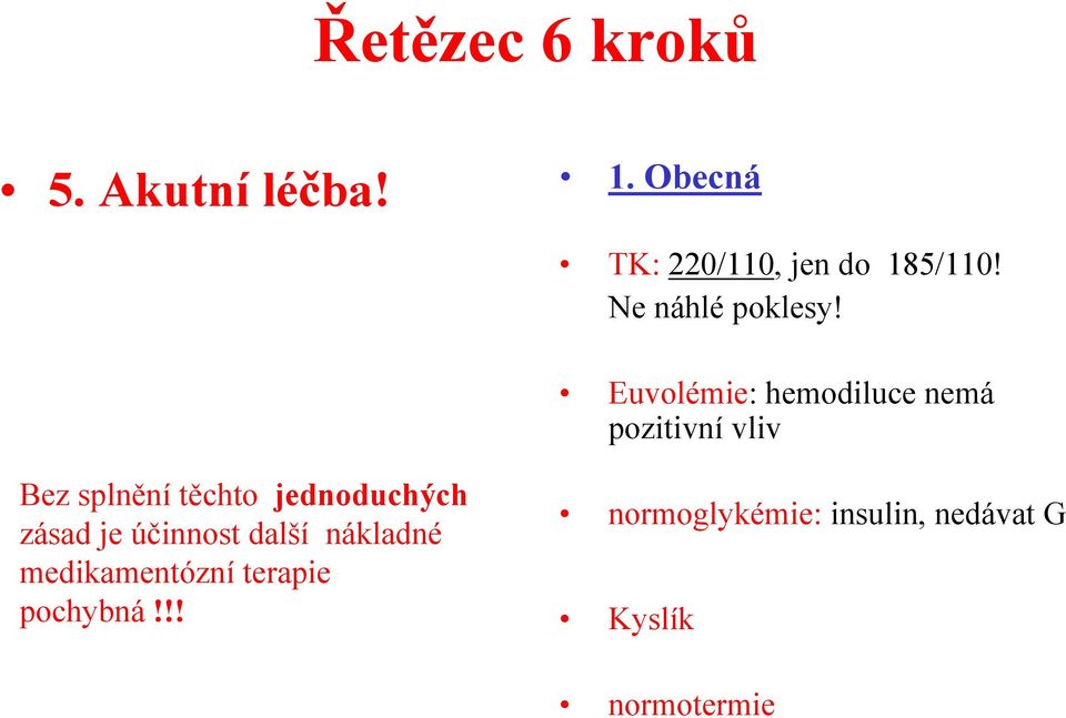 Euvolémie: hemodiluce nemá pozitivní vliv Bez splnění těchto