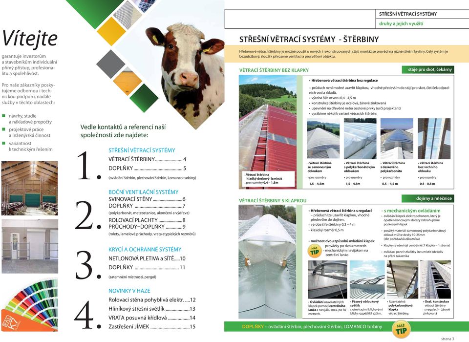 řešením Vedle kontaktů a referencí naší společnosti zde najdete: 1. 2. 3. STŘEŠNÍ VĚTRACÍ SYSTÉMY VĚTRACÍ ŠTĚRBINY... 4 DOPLŇKY.