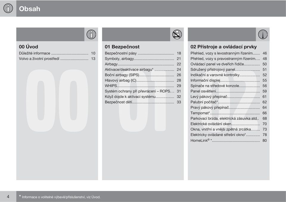 .. 51 Boční airbagy (SIPS)... 26 Indikační a varovné kontrolky... 52 Hlavový airbag (IC)... 28 Informační displej... 55 WHIPS... 29 Spínače na středové konzole... 56 Systém ochrany při převrácení ROPS.