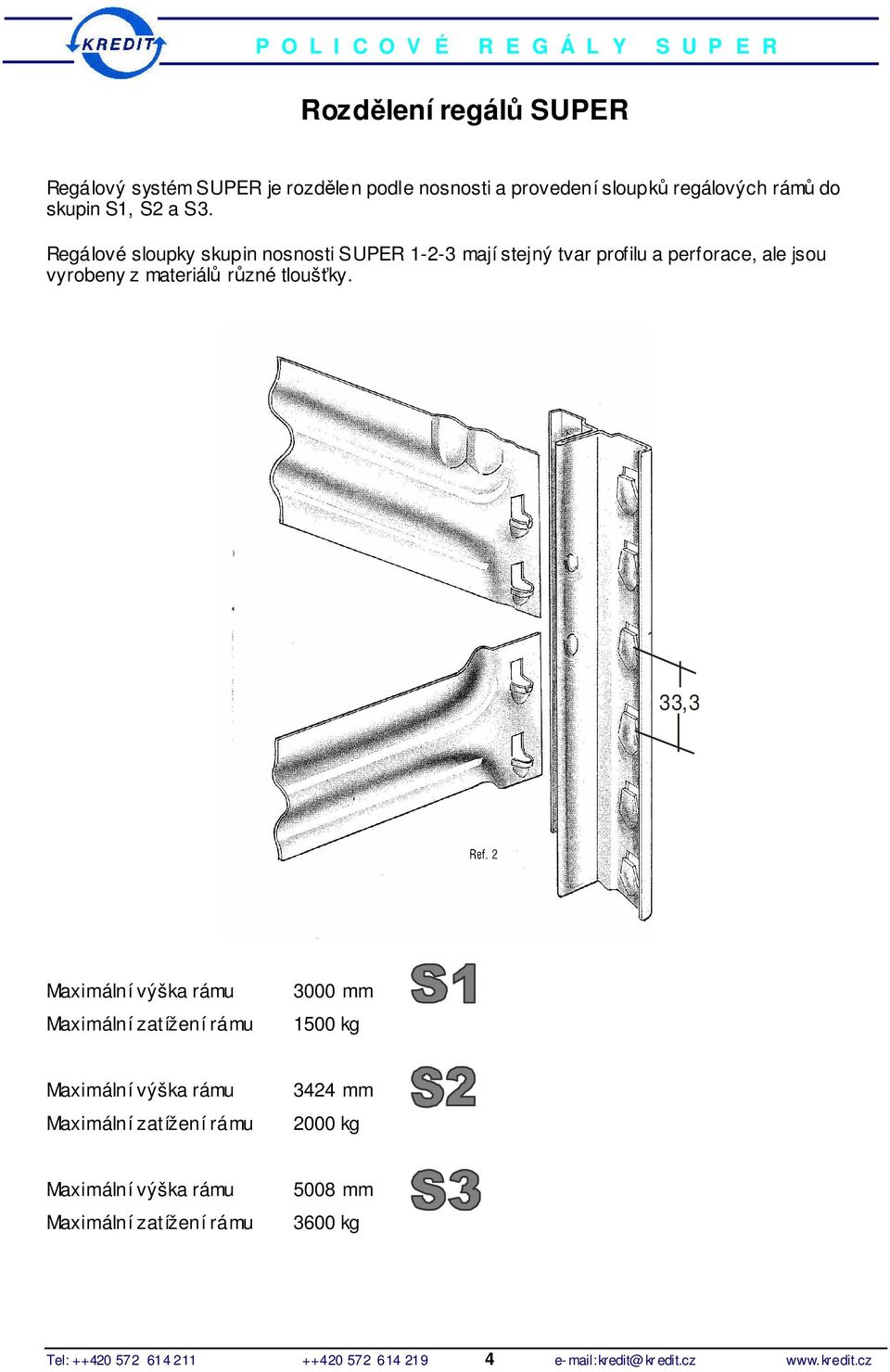 33,3 Maximální výška rámu Maximální zatížení rámu 3000 mm 1500 kg Maximální výška rámu Maximální zatížení rámu 3424 mm 2000 kg