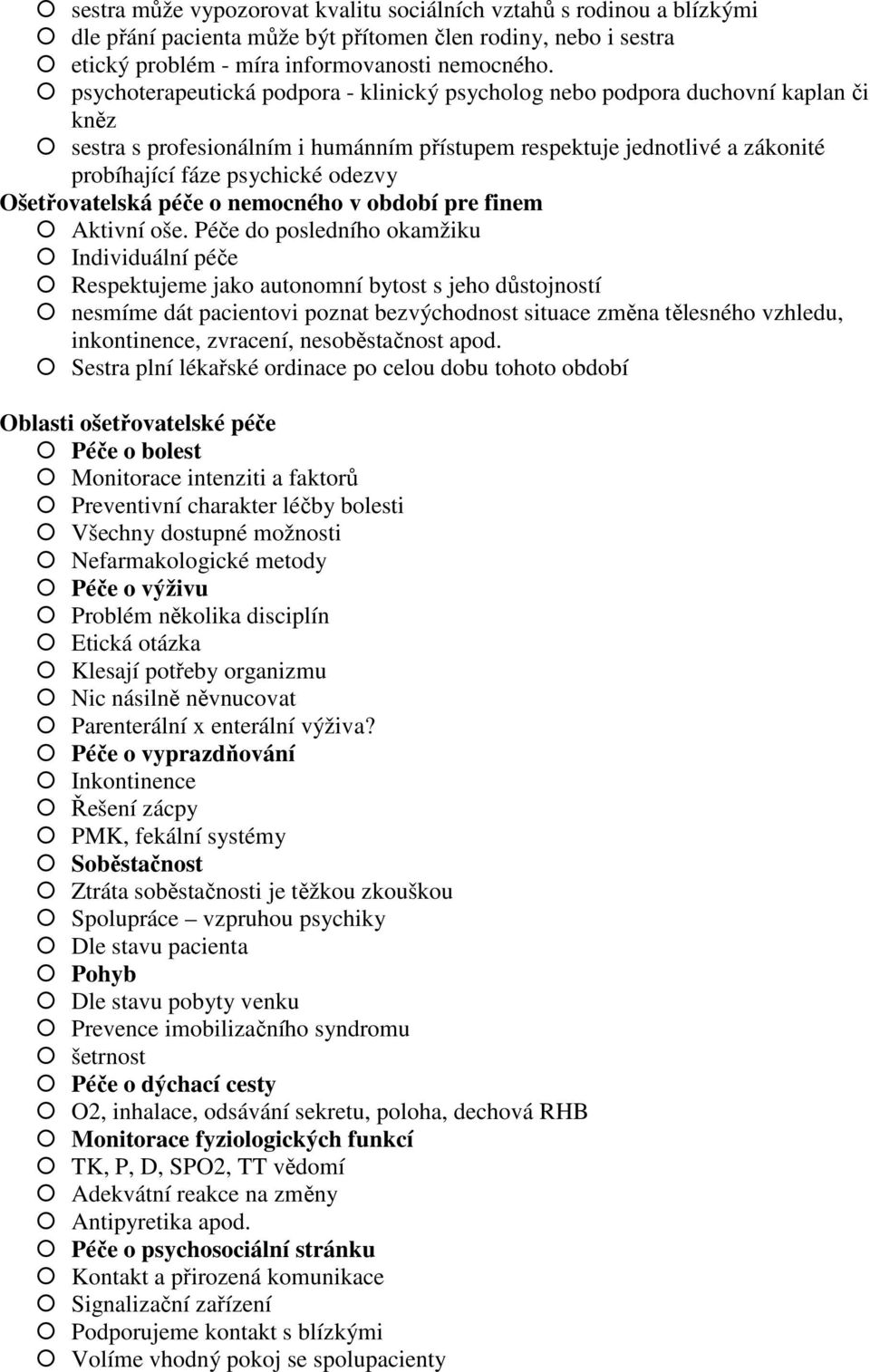 Ošetřovatelská péče o nemocného v období pre finem Aktivní oše.