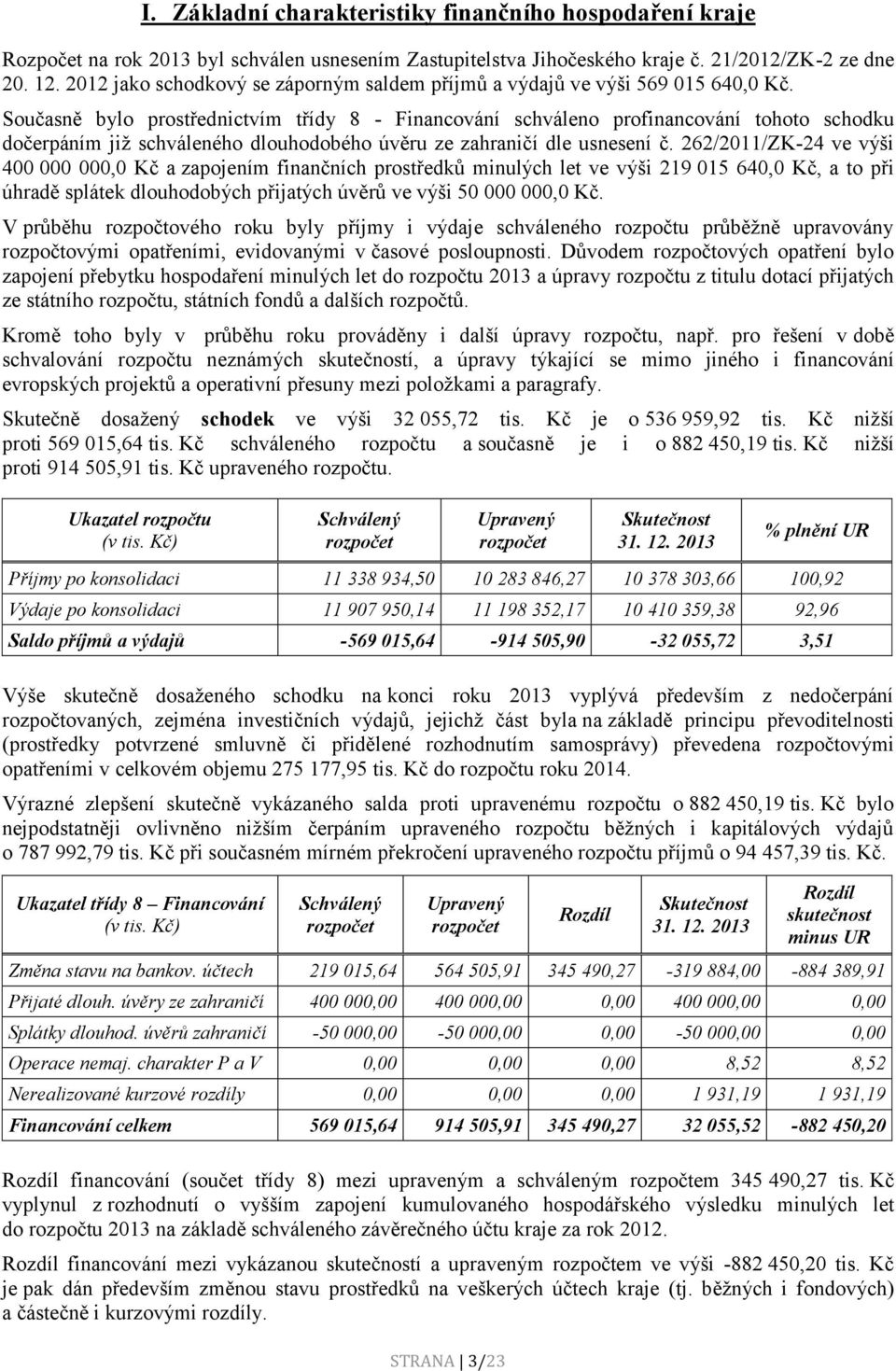 Současně bylo prostřednictvím třídy 8 - Financování schváleno profinancování tohoto schodku dočerpáním jiţ schváleného dlouhodobého úvěru ze zahraničí dle usnesení č.