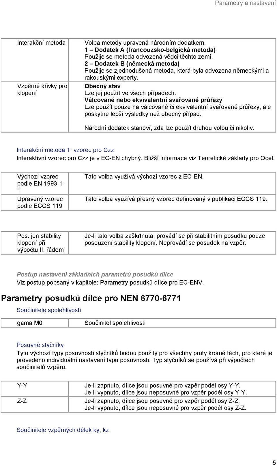 Válcované nebo ekvivalentní svařované průřezy Lze použít pouze na válcované či ekvivalentní svařované průřezy, ale poskytne lepší výsledky než obecný případ.