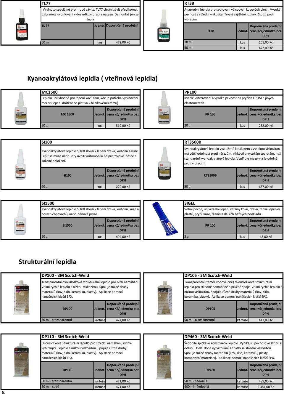 Slouží proti vibracím 50 ml RT38 472,00 Kč Kyanoakrylátová lepidla ( vteřinová lepidla) MC1500 Lepidlo 3M vhodné pro lepení kovů tam, kde je potřeba vyplňování mezer (lepení drátěného pletiva k