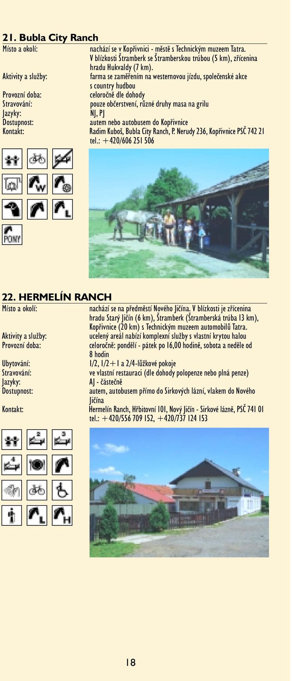 Bubla City Ranch, P. Nerudy 236, Kopřivnice PSČ 742 21 tel.: +420/606 251 506 22. HERMELÍN RANCH nachází se na předměstí Nového Jičína.