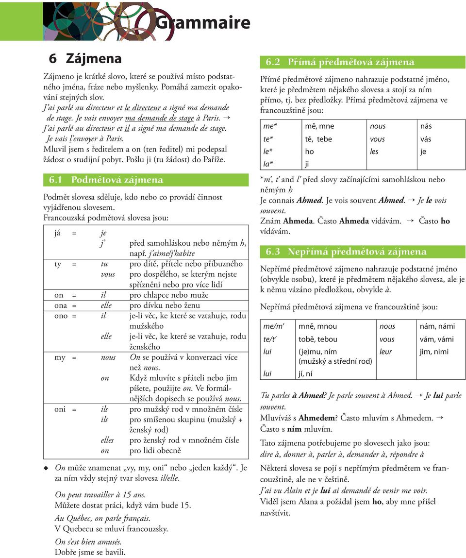 Mluvil jsem s ředitelem a on (ten ředitel) mi podepsal žádost o studijní pobyt. Pošlu ji (tu žádost) do Paříže. 6.