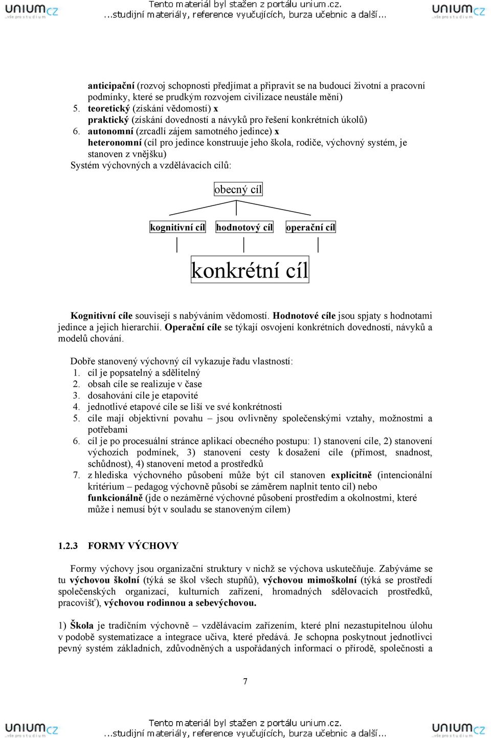 autonomní (zrcadlí zájem samotného jedince) x heteronomní (cíl pro jedince konstruuje jeho škola, rodiče, výchovný systém, je stanoven z vnějšku) Systém výchovných a vzdělávacích cílů: obecný cíl