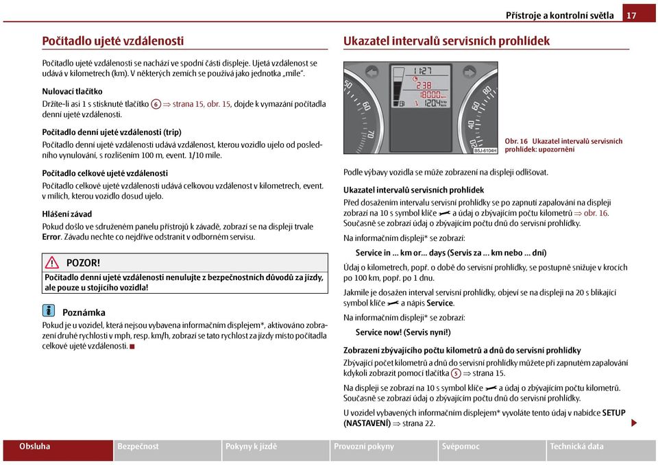 15, dojde k vymazání počítadla denní ujeté vzdálenosti.