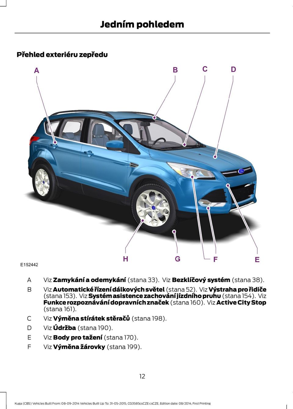 Viz Systém asistence zachování jízdního pruhu (stana 154). Viz Funkce rozpoznávání dopravních značek (stana 160).