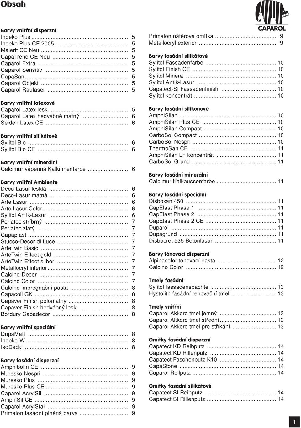 .. 6 Barvy vnitřní minerální Calcimur vápenná Kalkinnenfarbe... 6 Barvy vnitřní Ambiente Deco-Lasur lesklá... 6 Deco-Lasur matná... 6 Arte Lasur... 6 Arte Lasur Color... 6 Sylitol Antik-Lasur.