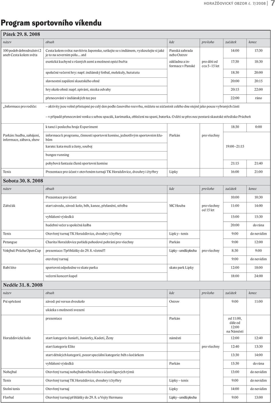 atd exotická kuchyně z různých zemí a možnost opéci buřta Panská zahrada nebo Ostrov základna a informace v Panské pro děti od cca 5 15 let 14:00 17:30 17:30 18:30 společné večerní hry: např.