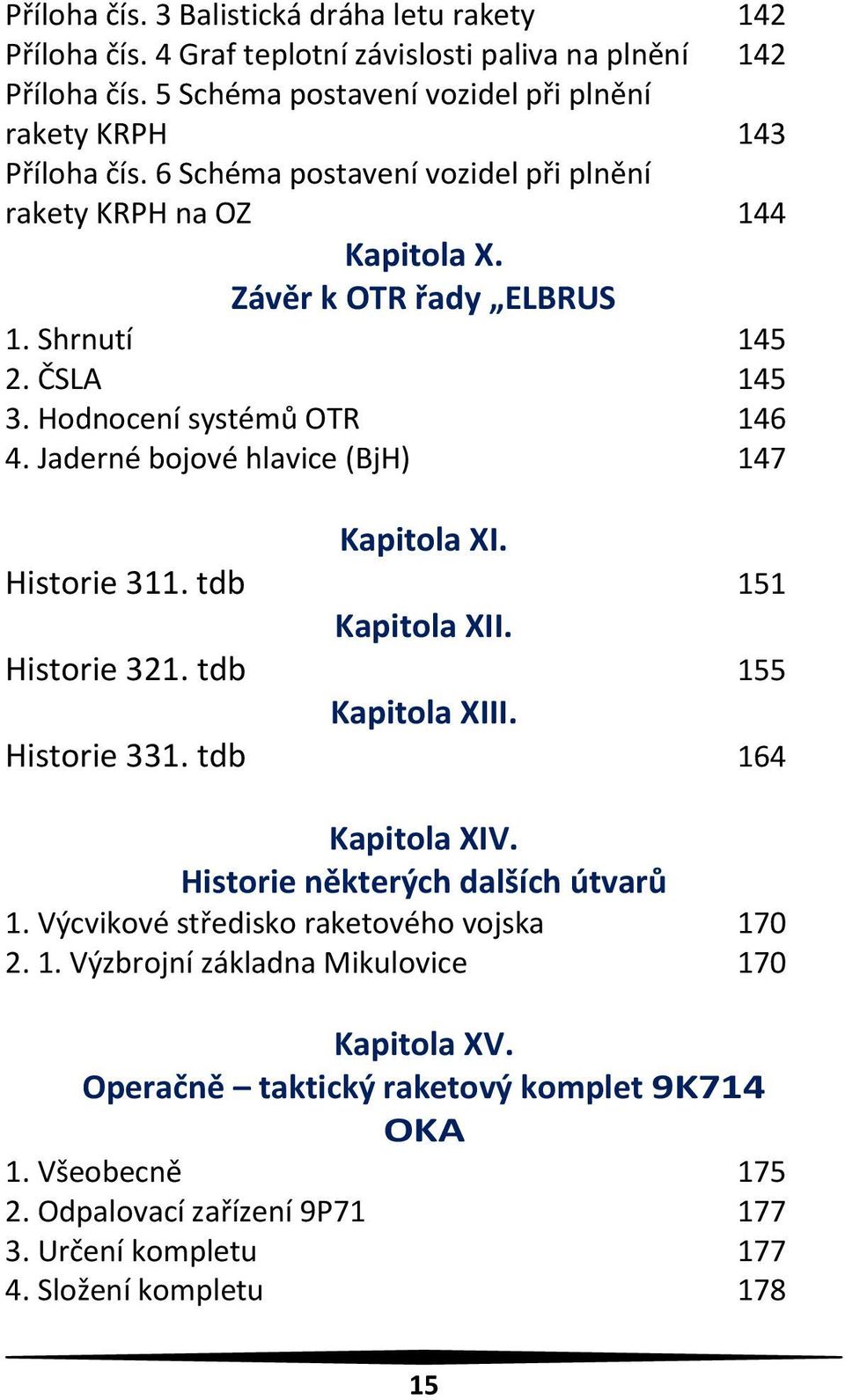 Jaderné bojové hlavice (BjH) 147 Kapitola XI. Historie 311. tdb 151 Kapitola XII. Historie 321. tdb 155 Kapitola XIII. Historie 331. tdb 164 Kapitola XIV. Historie některých dalších útvarů 1.