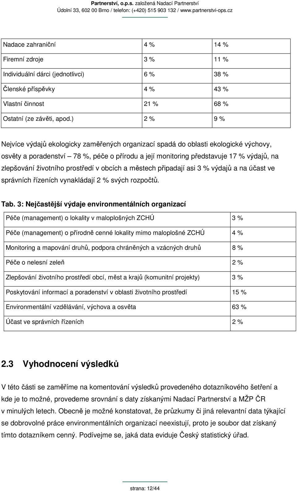 životního prostředí v obcích a městech připadají asi 3 % výdajů a na účast ve správních řízeních vynakládají 2 % svých rozpočtů. Tab.