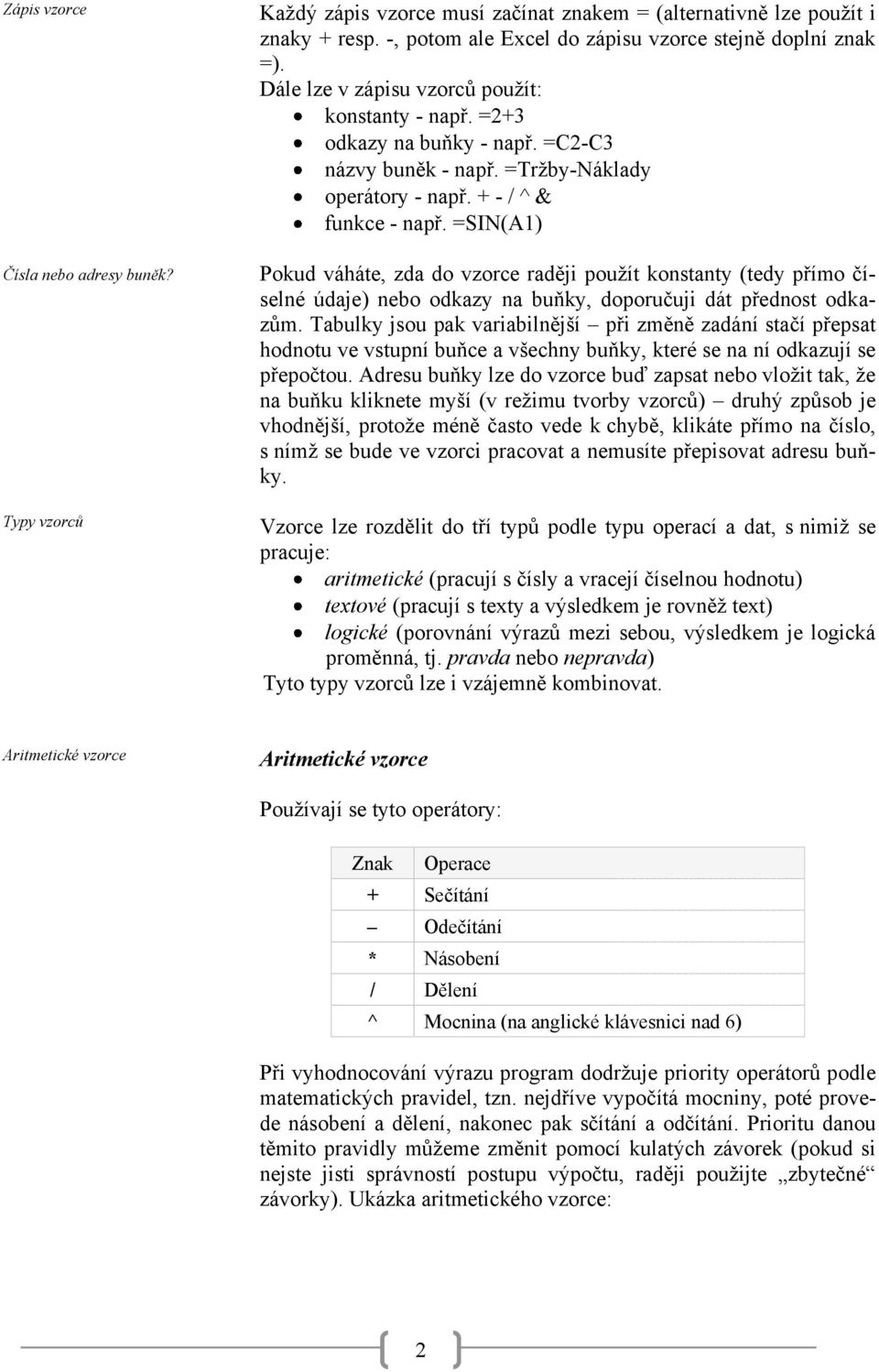 =SIN(A1) Pokud váháte, zda do vzorce raději použít konstanty (tedy přímo číselné údaje) nebo odkazy na buňky, doporučuji dát přednost odkazům.