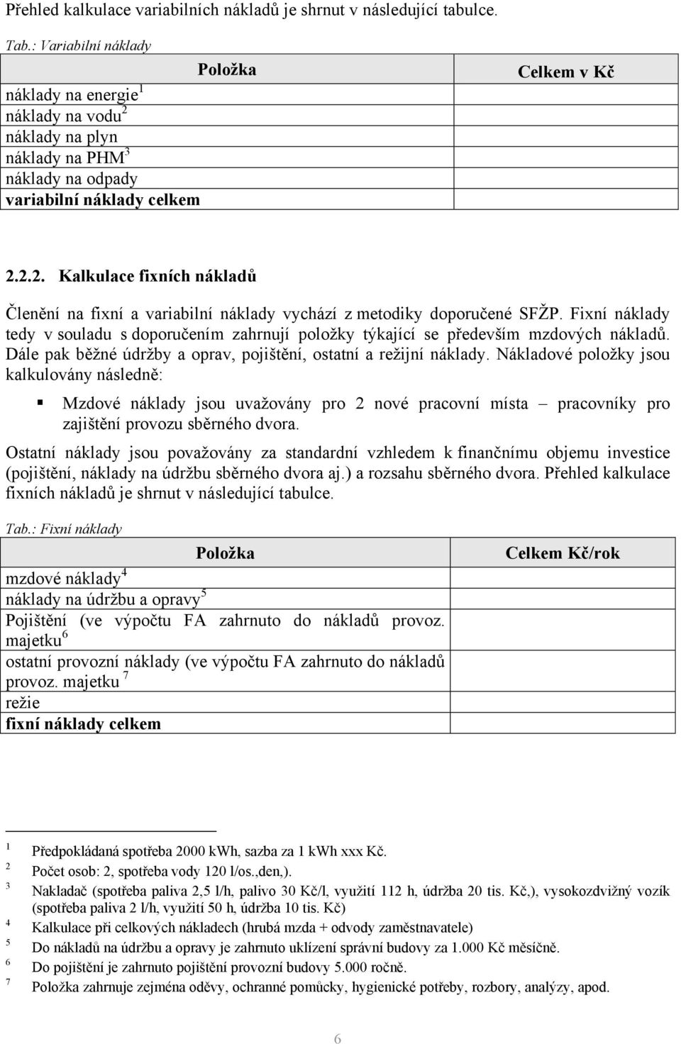 Fixní náklady tedy v souladu s doporučením zahrnují položky týkající se především mzdových nákladů. Dále pak běžné údržby a oprav, pojištění, ostatní a režijní náklady.