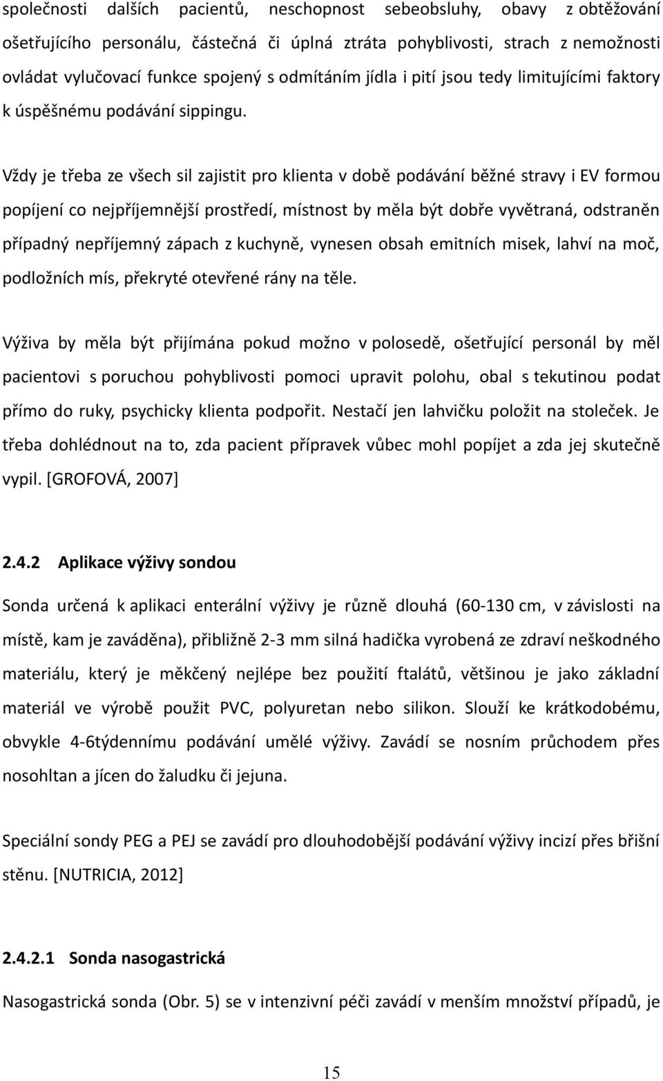 Vždy je třeba ze všech sil zajistit pro klienta v době podávání běžné stravy i EV formou popíjení co nejpříjemnější prostředí, místnost by měla být dobře vyvětraná, odstraněn případný nepříjemný