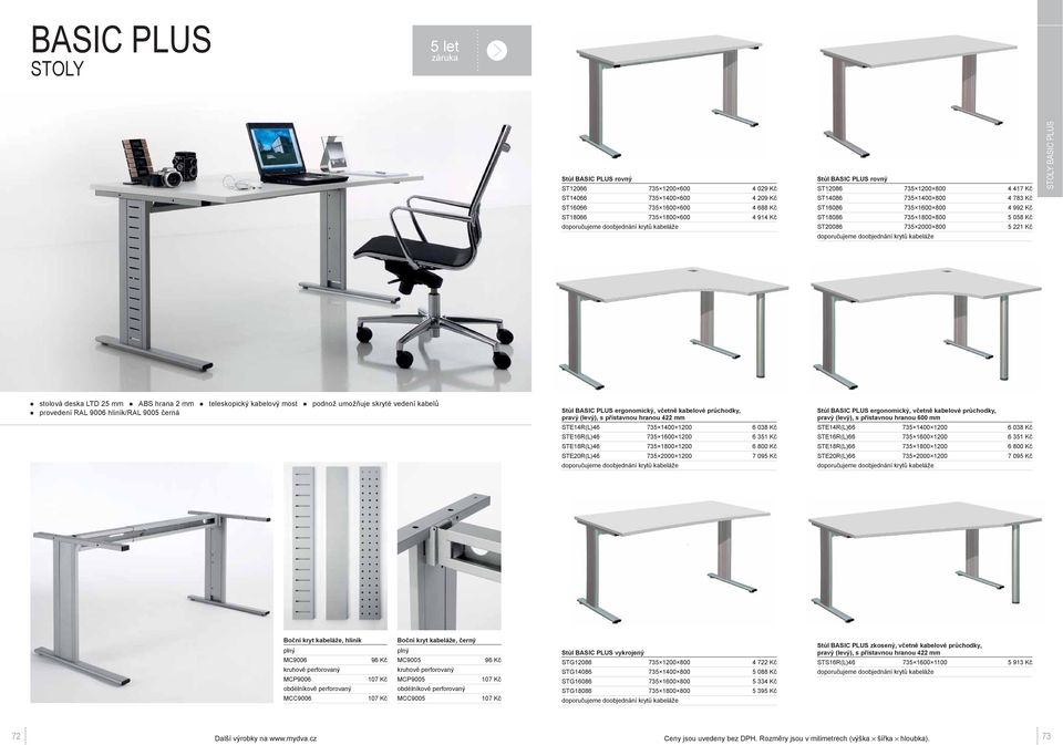 most podnož umožňuje skryté vedení kabelů provedení RAL 9006 hliník/ral 9005 černá Stůl BASIC PLUS ergonomický, včetně kabelové průchodky, pravý (levý), s přístavnou hranou 422 mm STE14R(L)46 735