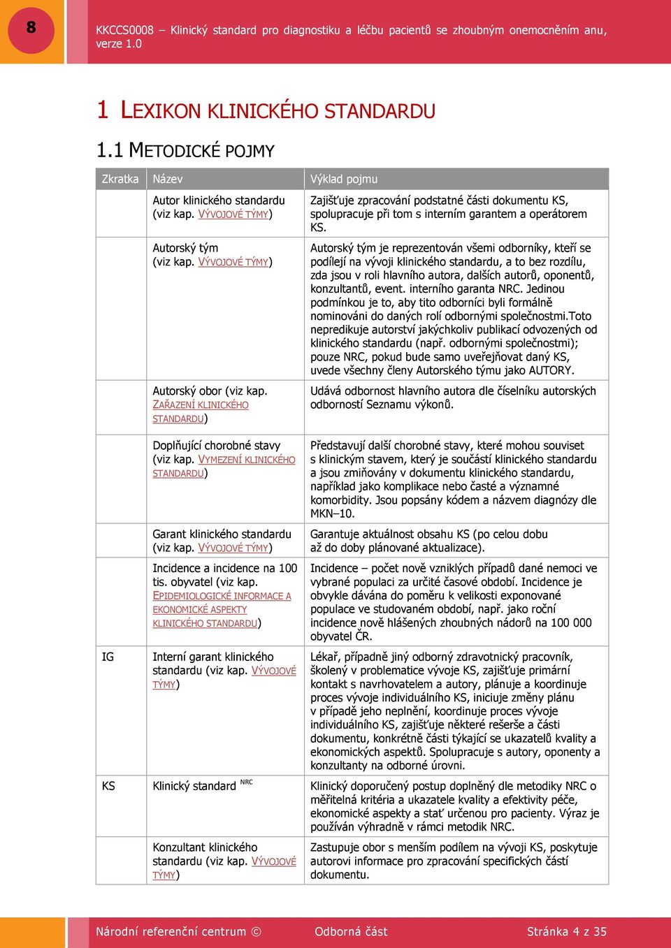 obyvatel (viz kap. EPIDEMIOLOGICKÉ INFORMACE A EKONOMICKÉ ASPEKTY KLINICKÉHO STANDARDU) Interní garant klinického standardu (viz kap.