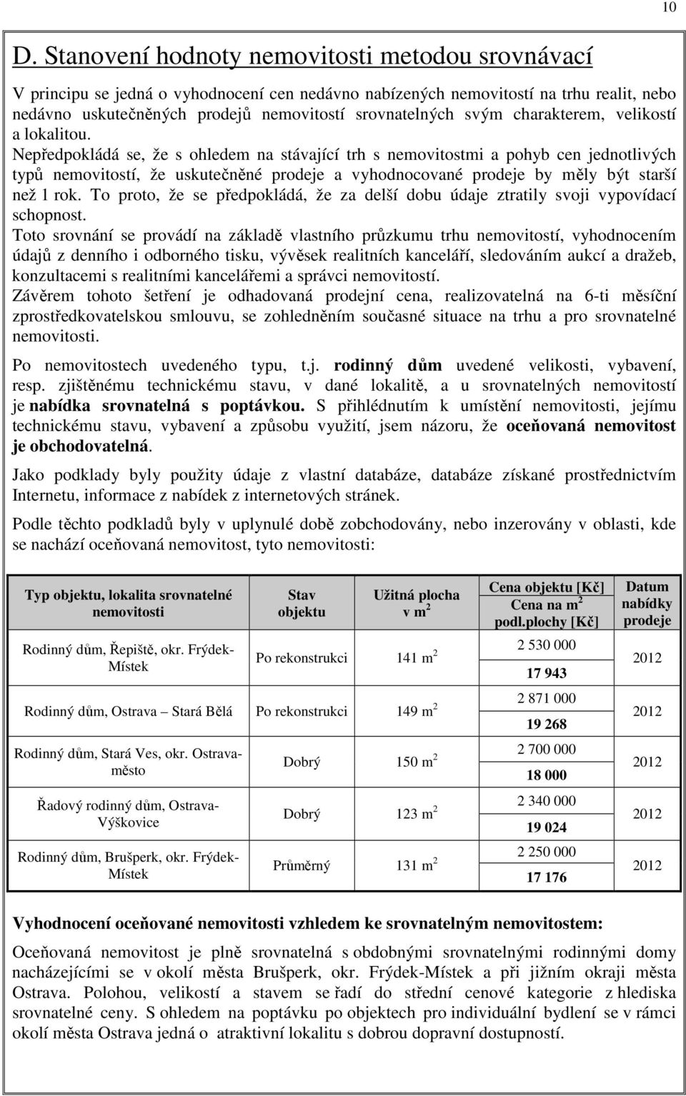 Nepředpokládá se, že s ohledem na stávající trh s nemovitostmi a pohyb cen jednotlivých typů nemovitostí, že uskutečněné prodeje a vyhodnocované prodeje by měly být starší než 1 rok.