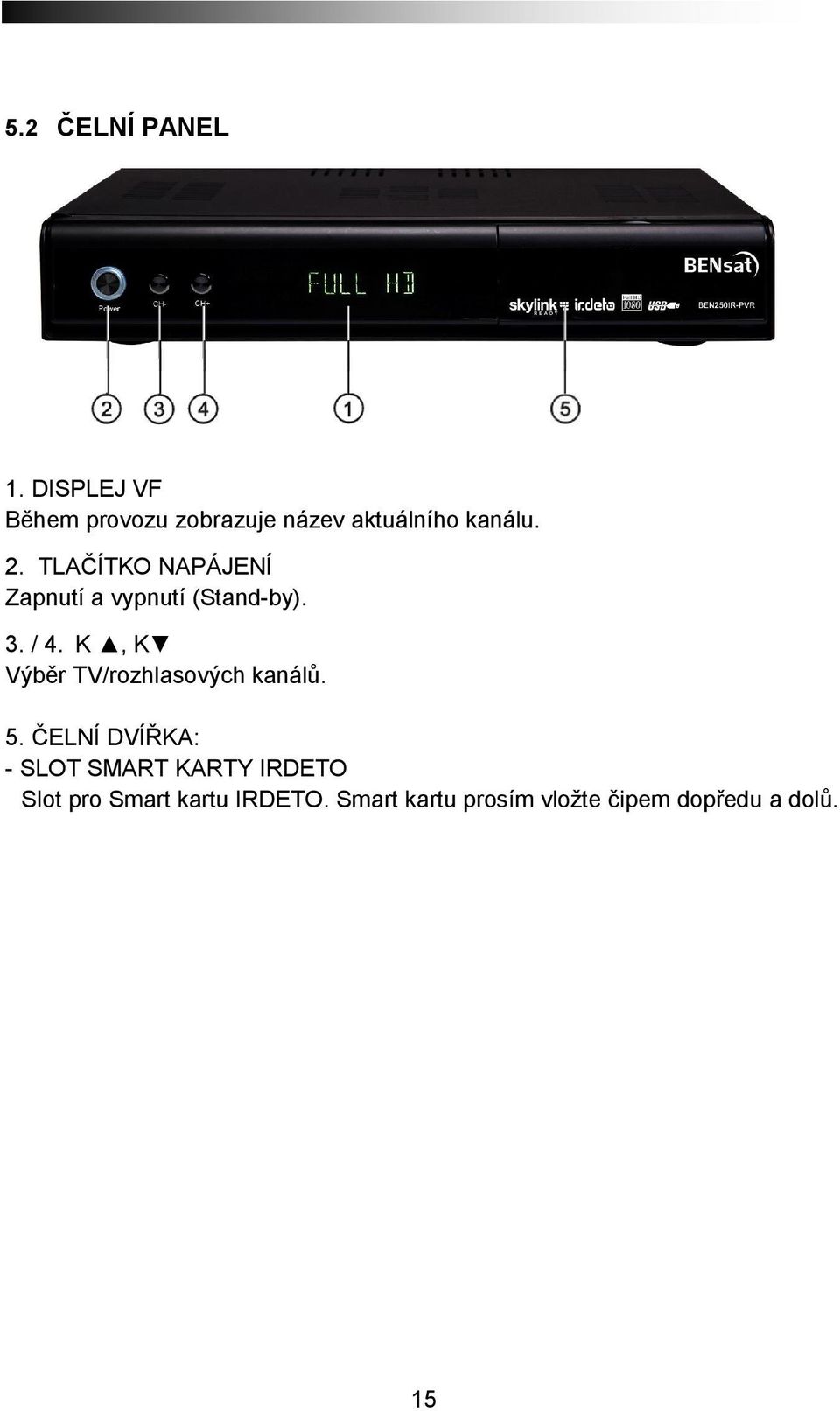 TLAČÍTKO NAPÁJENÍ Zapnutí a vypnutí (Stand-by). 3. / 4.