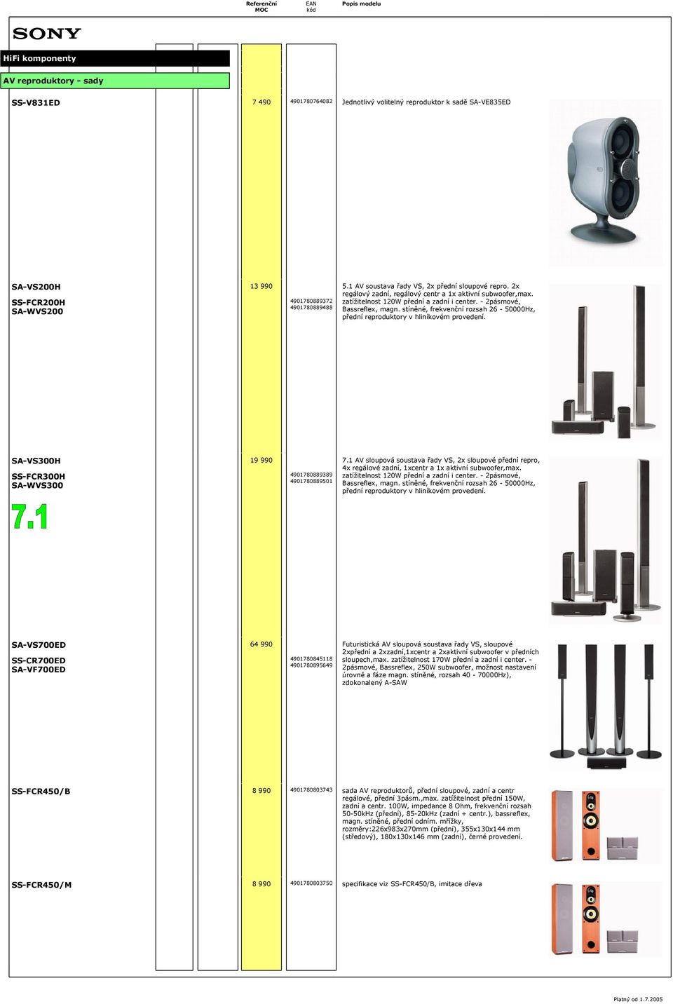 tíněné, frekvenční rozah 26-50000Hz, přední reproduktory v hliníkovém provedení. SA-VS300H 19 990 7.