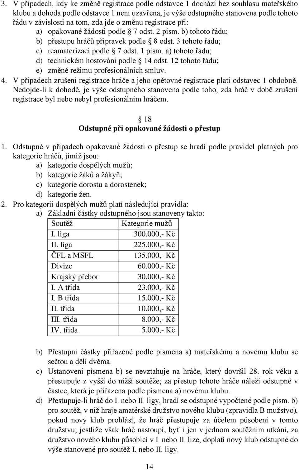 a) tohoto řádu; d) technickém hostování podle 14 odst. 12 tohoto řádu; e) změně režimu profesionálních smluv. 4.