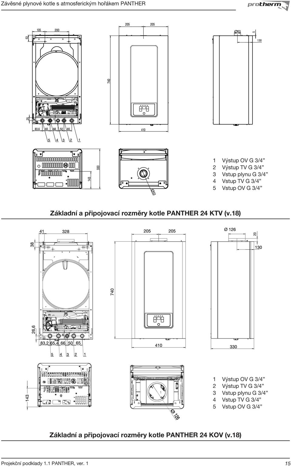18)  G 3/4 Základní a připojovací rozměry kotle PANTHER 24 KOV (v.