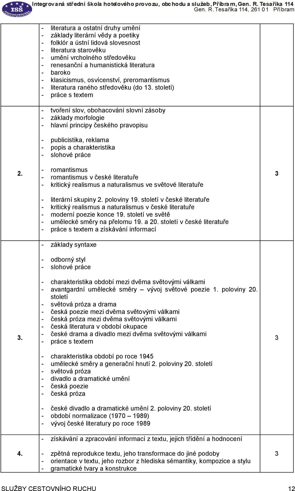 století) - práce s textem - tvoření slov, obohacování slovní zásoby - základy morfologie - hlavní principy českého pravopisu - publicistika, reklama - popis a charakteristika - slohové práce 2. 3. 4.