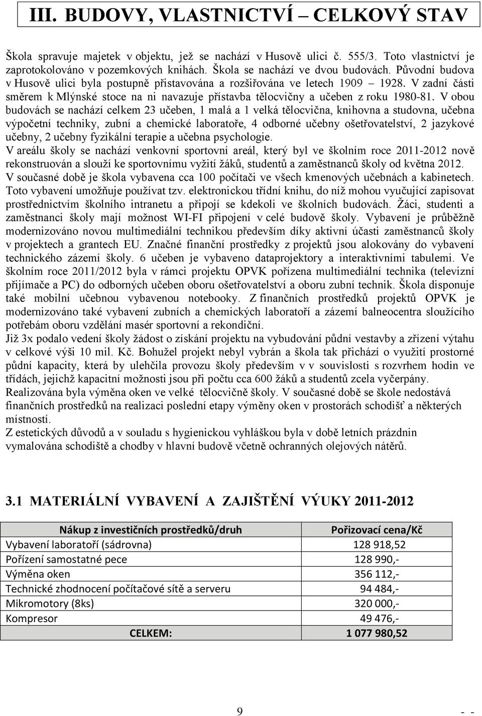 V zadní části směrem k Mlýnské stoce na ni navazuje přístavba tělocvičny a učeben z roku 1980-81.