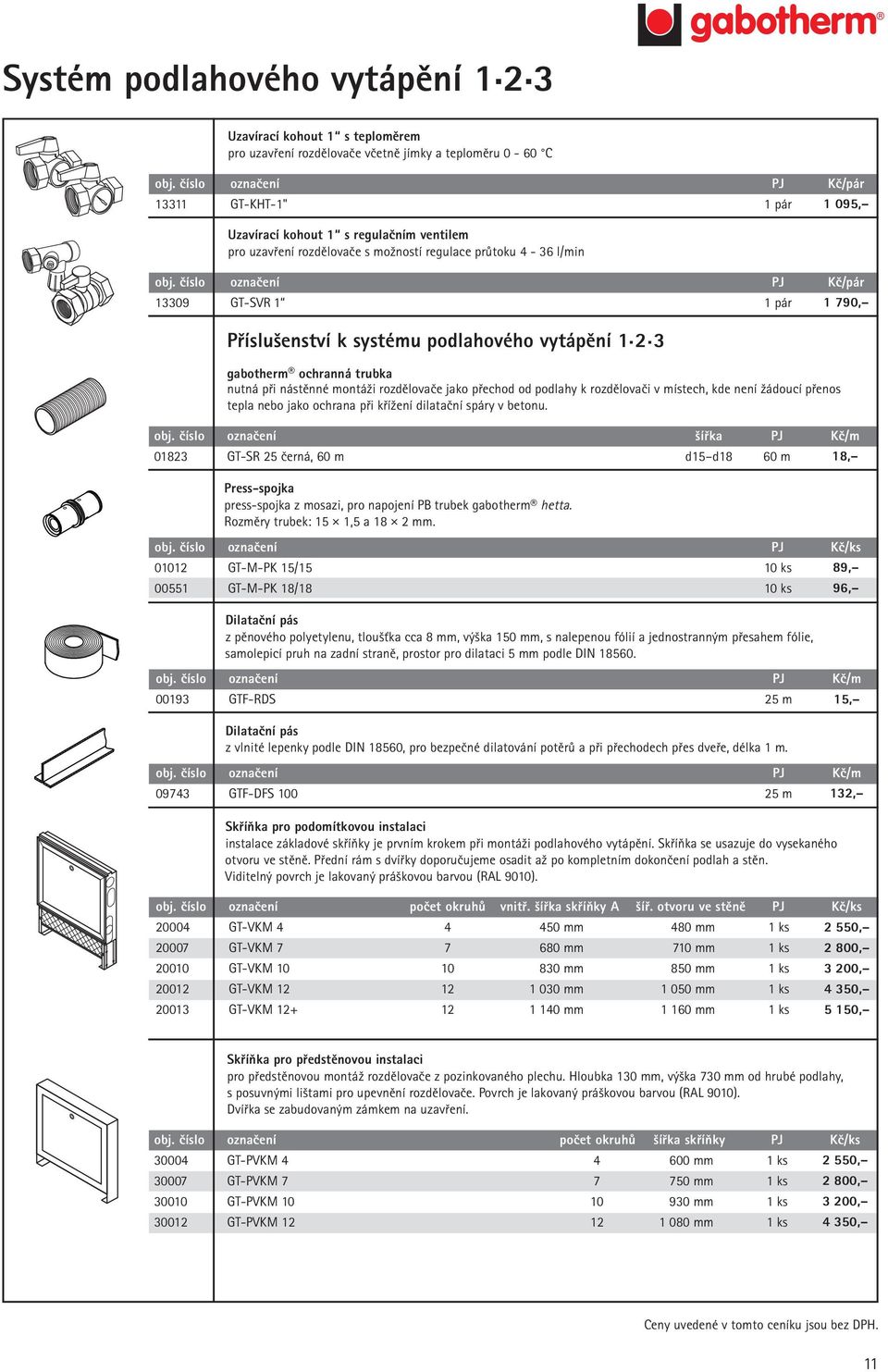 číslo označení PJ Kč/pár 13309 GT-SVR 1 1 pár 1 790, Příslušenství k systému podlahového vytápění 1.2.