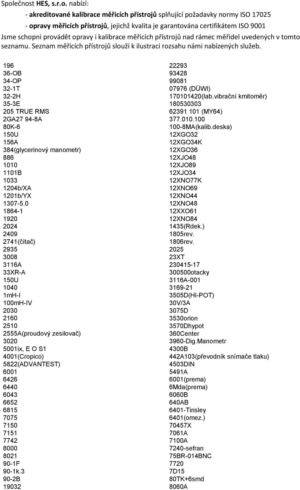 6815 7075 7150 7151 7742 8000 8021 90-1F 90-1k.3 90-2B 19032 22293 93428 99081 07976 (DÜWI) 170101420(lab.vibrační kmitoměr) 180530303 62391 101 (MY64) 377.010.100 100-8MA(kalib.