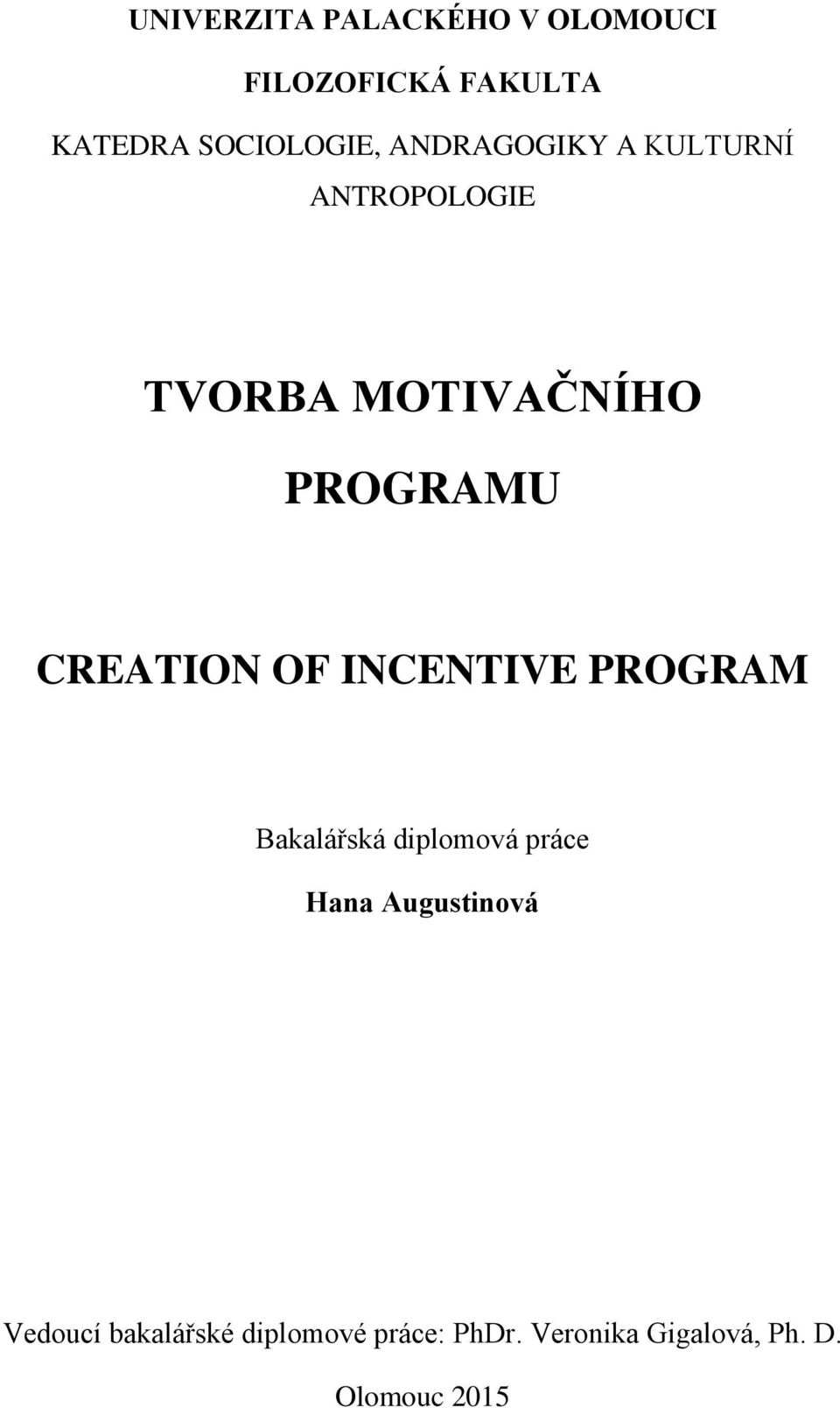 PROGRAMU CREATION OF INCENTIVE PROGRAM Bakalářská diplomová práce