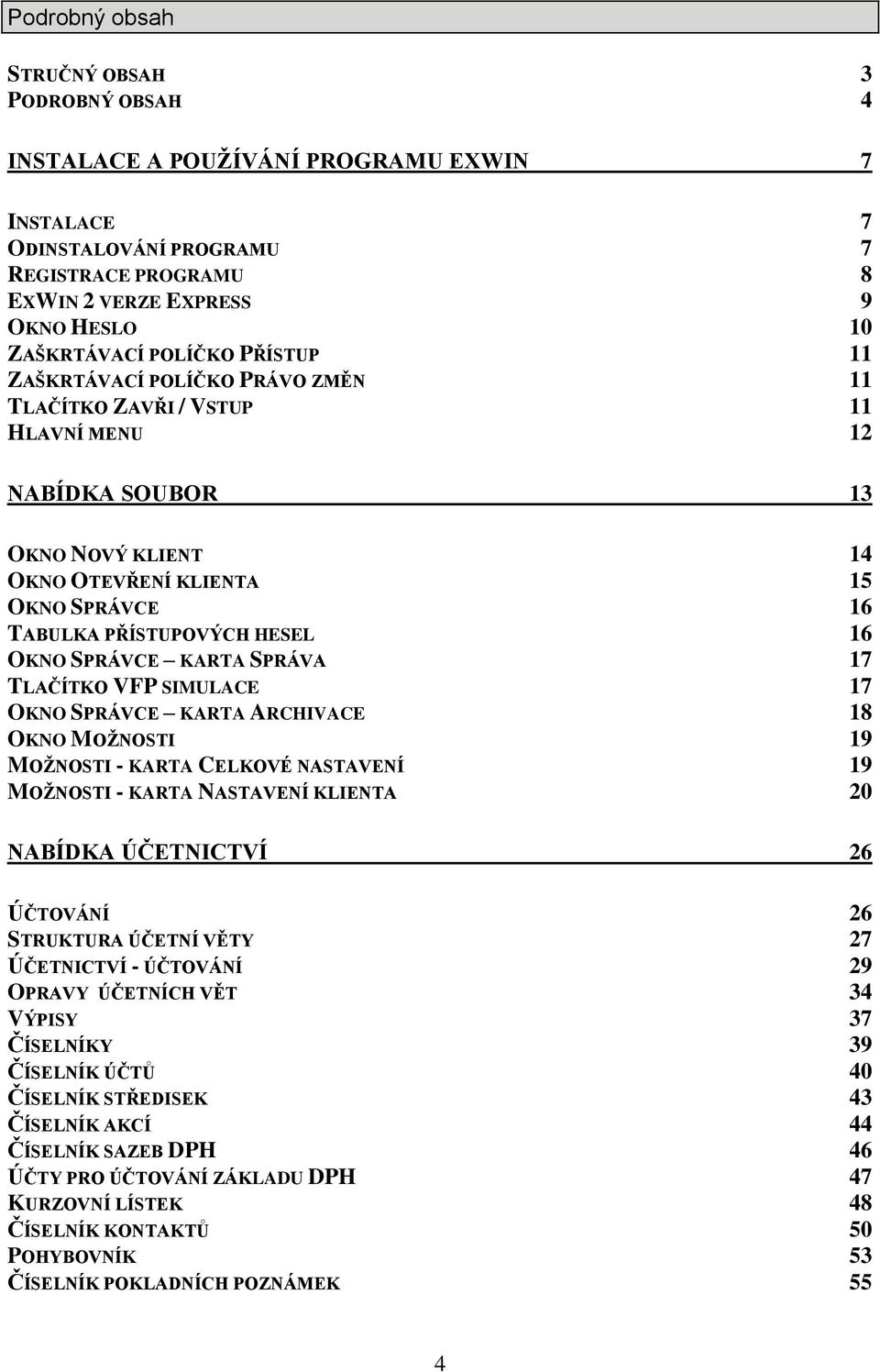 16 OKNO SPRÁVCE KARTA SPRÁVA 17 TLAČÍTKO VFP SIMULACE 17 OKNO SPRÁVCE KARTA ARCHIVACE 18 OKNO MOŽNOSTI 19 MOŽNOSTI - KARTA CELKOVÉ NASTAVENÍ 19 MOŽNOSTI - KARTA NASTAVENÍ KLIENTA 20 NABÍDKA