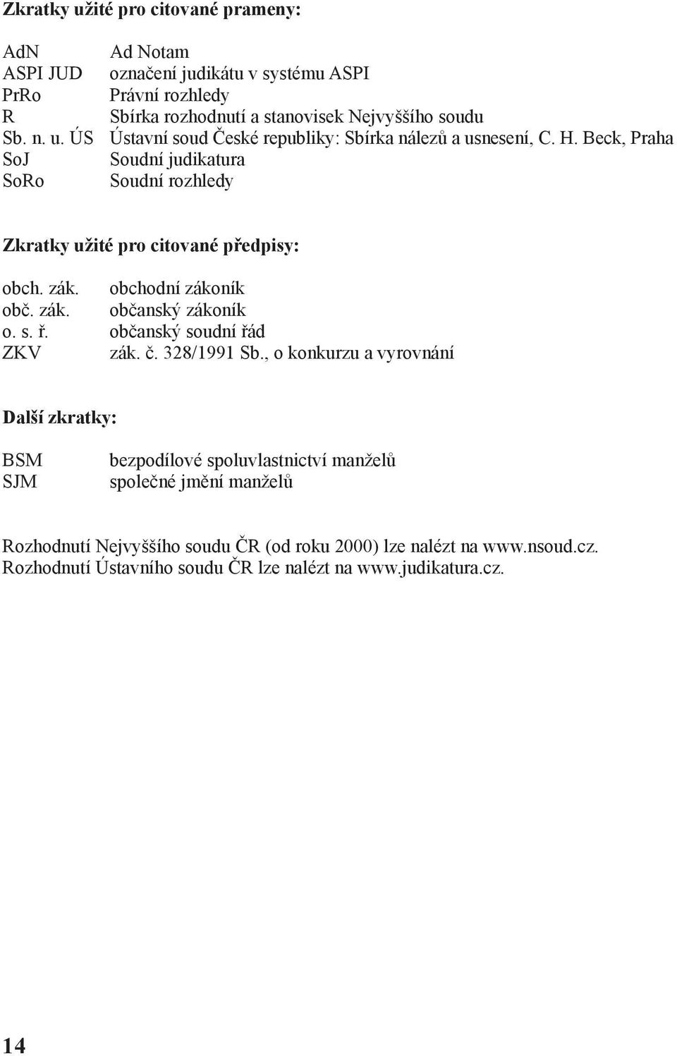 ÚS SoJ SoRo Ad Notam označení judikátu v systému ASPI Právní rozhledy Sbírka rozhodnutí a stanovisek Nejvyššího soudu Ústavní soud České republiky: Sbírka nálezů a usnesení, C. H.