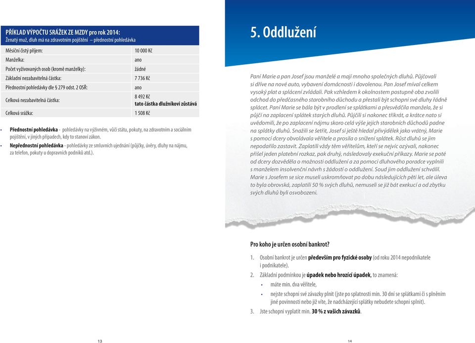 2 OSŘ: ano Celková nezabavitelná částka: 8 492 Kč tato částka dlužníkovi zůstává Celková srážka: 1 508 Kč Přednostní pohledávka - pohledávky na výživném, vůči státu, pokuty, na zdravotním a sociálním