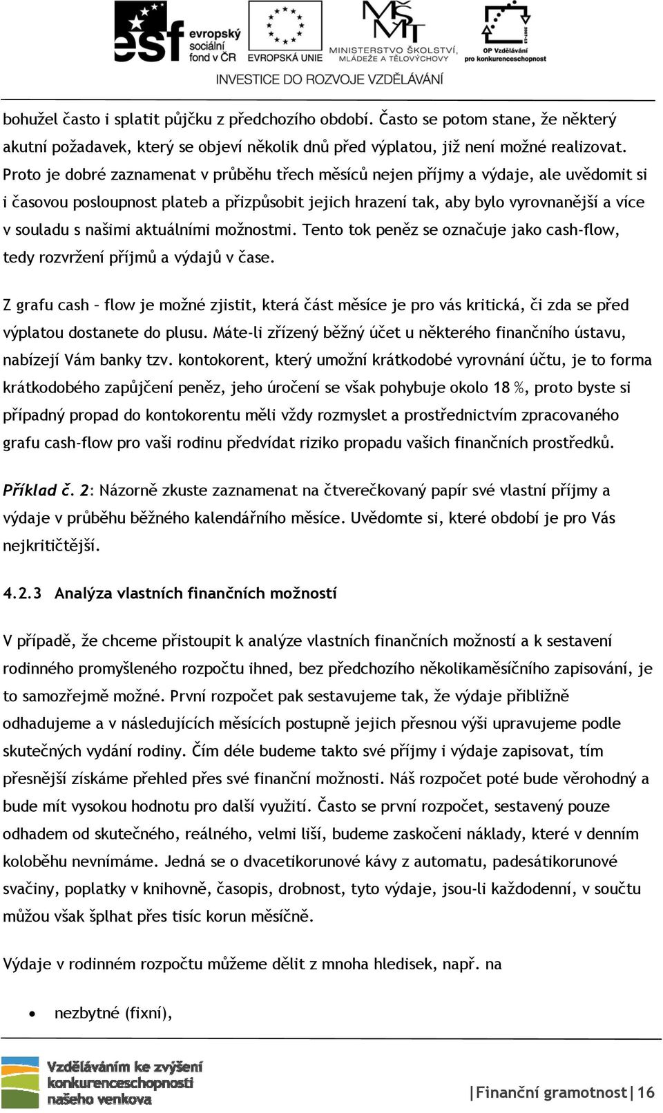 aktuálními možnostmi. Tento tok peněz se označuje jako cash-flow, tedy rozvržení příjmů a výdajů v čase.