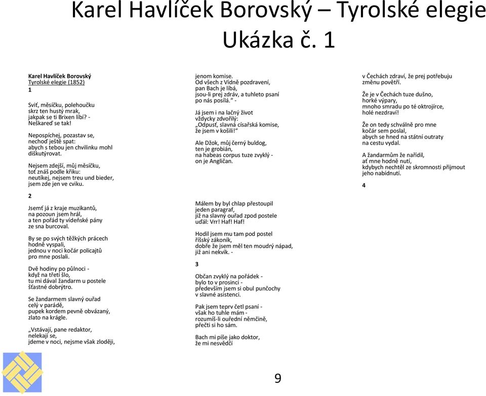 2 Jsemť já z kraje muzikantů, na pozoun jsem hrál, a ten pořád ty vídeňské pány ze sna burcoval. By se po svých těžkých prácech hodně vyspali, jednou v noci kočár policajtů pro mne poslali.