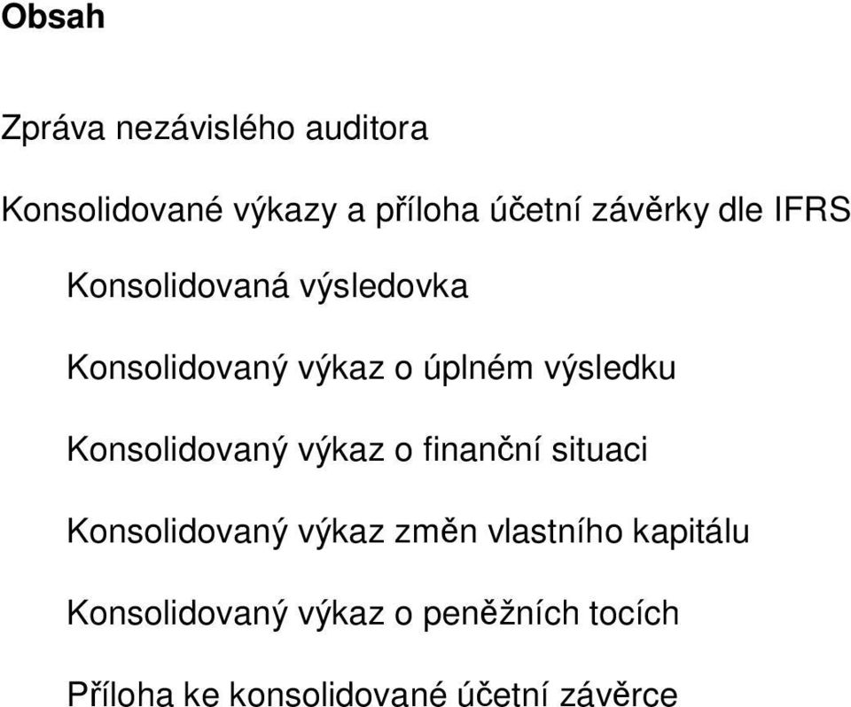 výsledku Konsolidovaný výkaz o finanční situaci Konsolidovaný výkaz změn