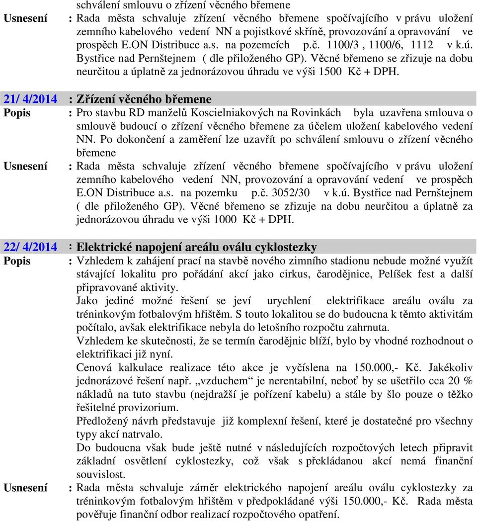 Věcné břemeno se zřizuje na dobu neurčitou a úplatně za jednorázovou úhradu ve výši 1500 Kč + DPH.