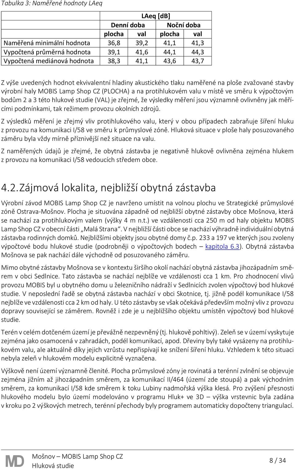 valu v místě ve směru k výpočtovým bodům 2 a 3 této hlukové studie (VAL) je zřejmé, že výsledky měření jsou významně ovlivněny jak měřícími podmínkami, tak režimem provozu okolních zdrojů.