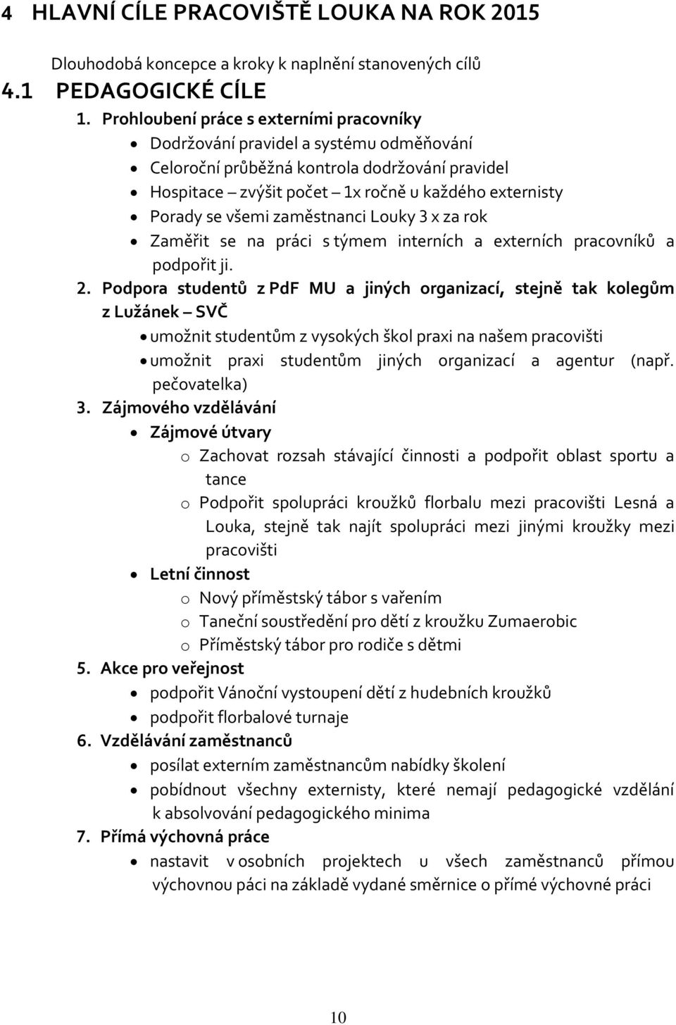 zaměstnanci Louky 3 x za rok Zaměřit se na práci s týmem interních a externích pracovníků a podpořit ji. 2.