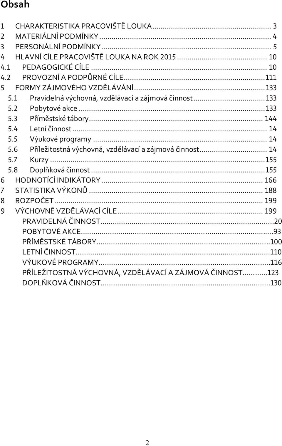 5 Výukové programy... 14 5.6 Příležitostná výchovná, vzdělávací a zájmová činnost... 14 5.7 Kurzy... 155 5.8 Doplňková činnost... 155 6 HODNOTÍCÍ INDIKÁTORY... 166 7 STATISTIKA VÝKONŮ... 188 8 ROZPOČET.