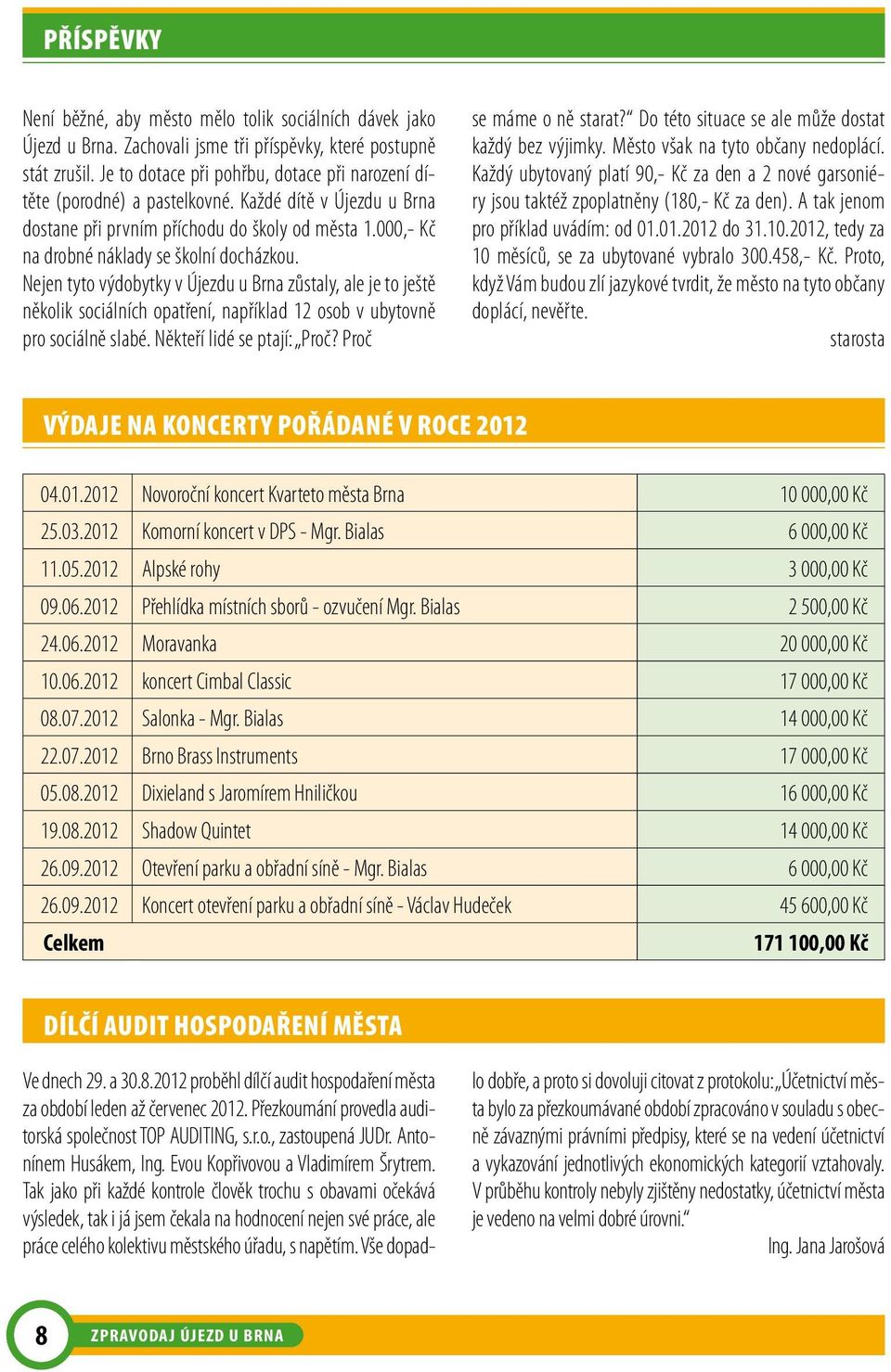 Nejen tyto výdobytky v Újezdu u Brna zůstaly, ale je to ještě několik sociálních opatření, například 12 osob v ubytovně pro sociálně slabé. Někteří lidé se ptají: Proč? Proč se máme o ně starat?