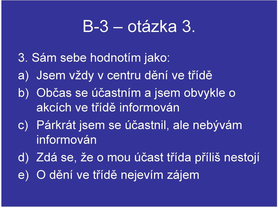 Občas se účastním a jsem obvykle o akcích ve třídě informován c)