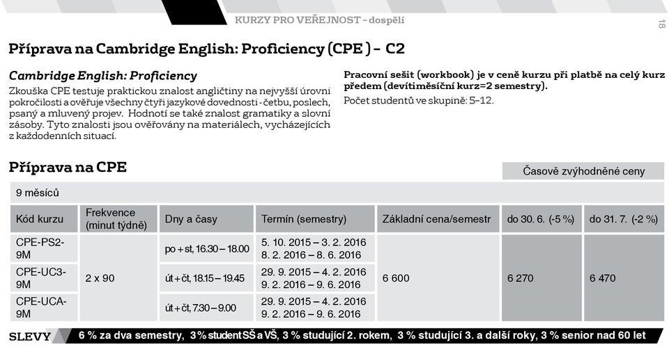 Tyto znalosti jsou ověřovány na materiálech, vycházejících z každodenních situací. Pracovní sešit (workbook) je v ceně kurzu při platbě na celý kurz předem (devítiměsíční kurz=2 semestry).