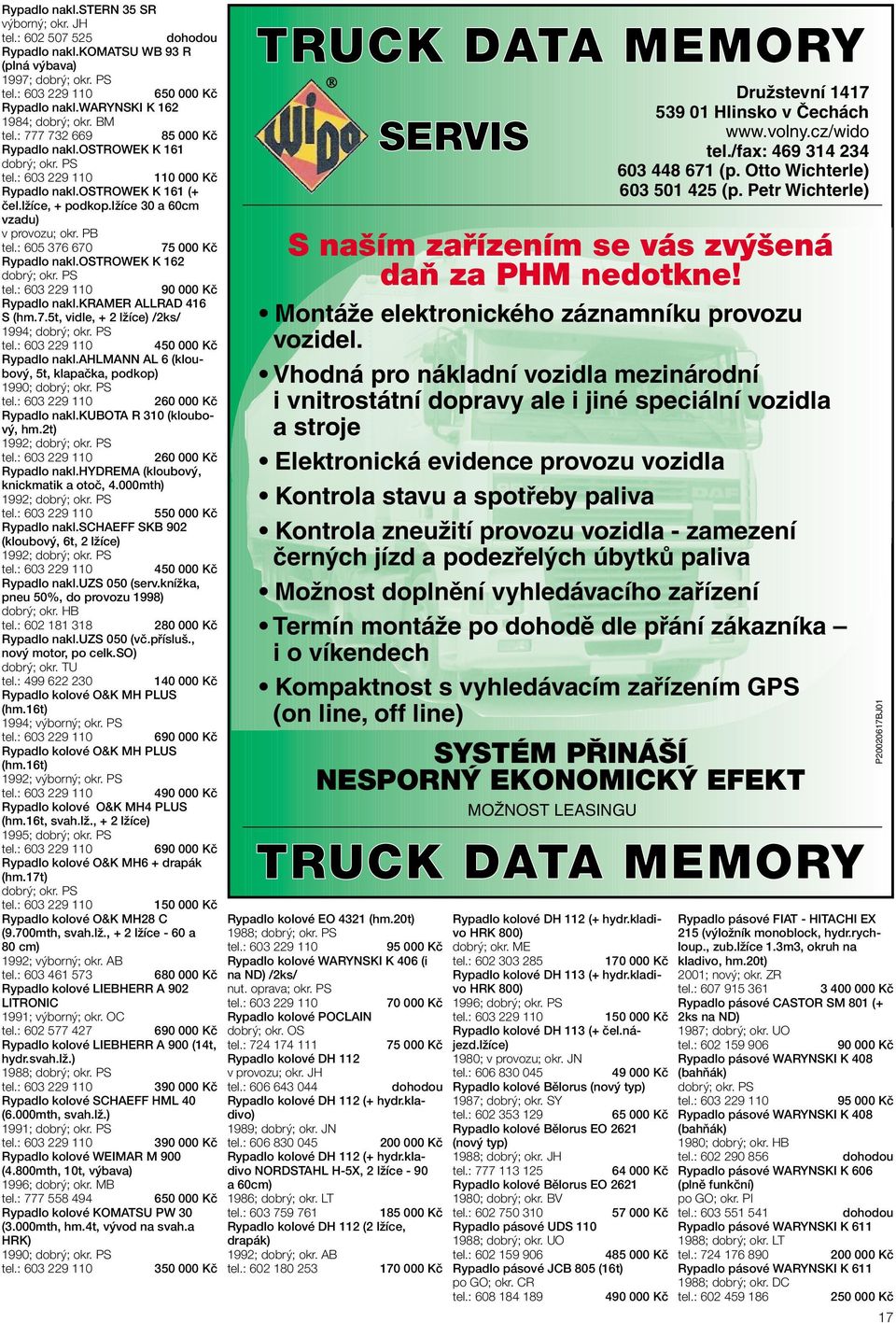 ahlmann AL 6 (kloubový, 5t, klapačka, podkop) 1990; 2 Rypadlo nakl.kubota R 310 (kloubový, hm.2t) 1992; 2 Rypadlo nakl.hydrema (kloubový, knickmatik a otoč, 4.000mth) 1992; 5 Rypadlo nakl.